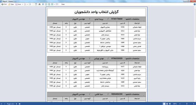 گزارش انتخاب واحدها